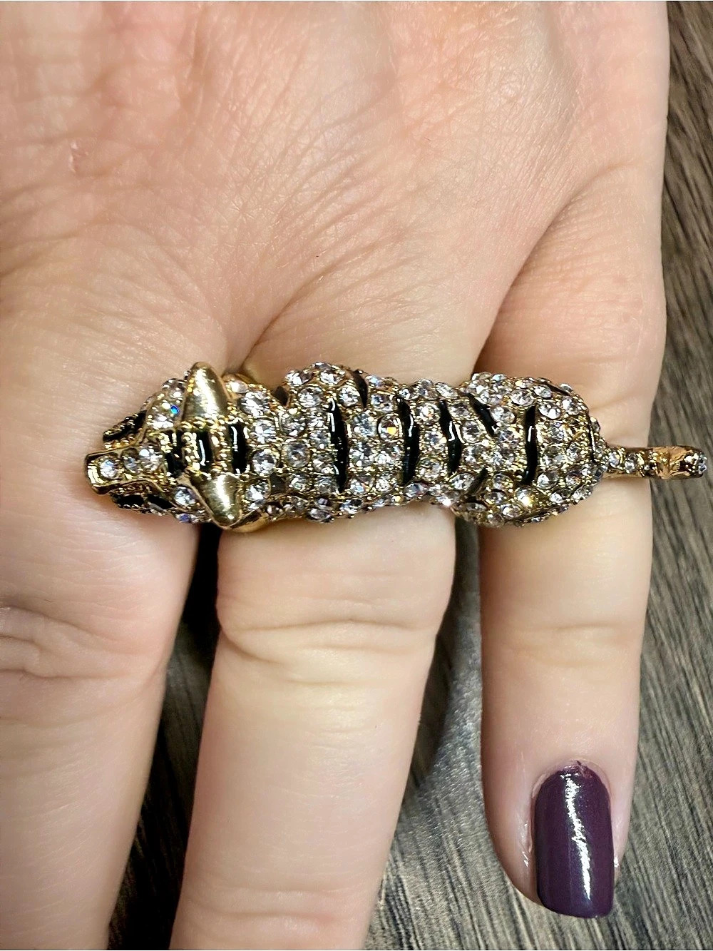 Crystal Tiger Ring in Gold Like New